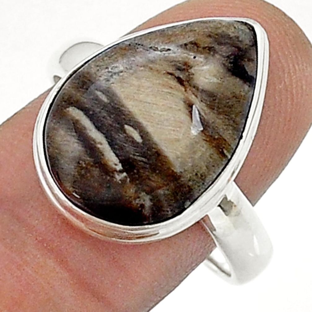 12.83cts solitaire natural brown petrified palm wood silver ring size 10 u78386