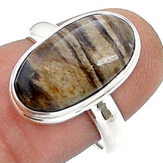 7.89cts solitaire natural brown petrified palm wood silver ring size 7 u78374