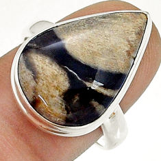 13.77cts solitaire natural brown petrified palm wood silver ring size 8 u78401