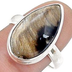 10.23cts solitaire natural brown petrified palm wood silver ring size 9 u78411