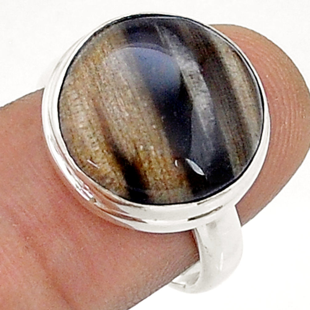 10.68cts solitaire natural brown petrified palm wood silver ring size 7.5 u78361