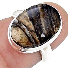 8.21cts solitaire natural brown petrified palm wood silver ring size 5.5 u78366