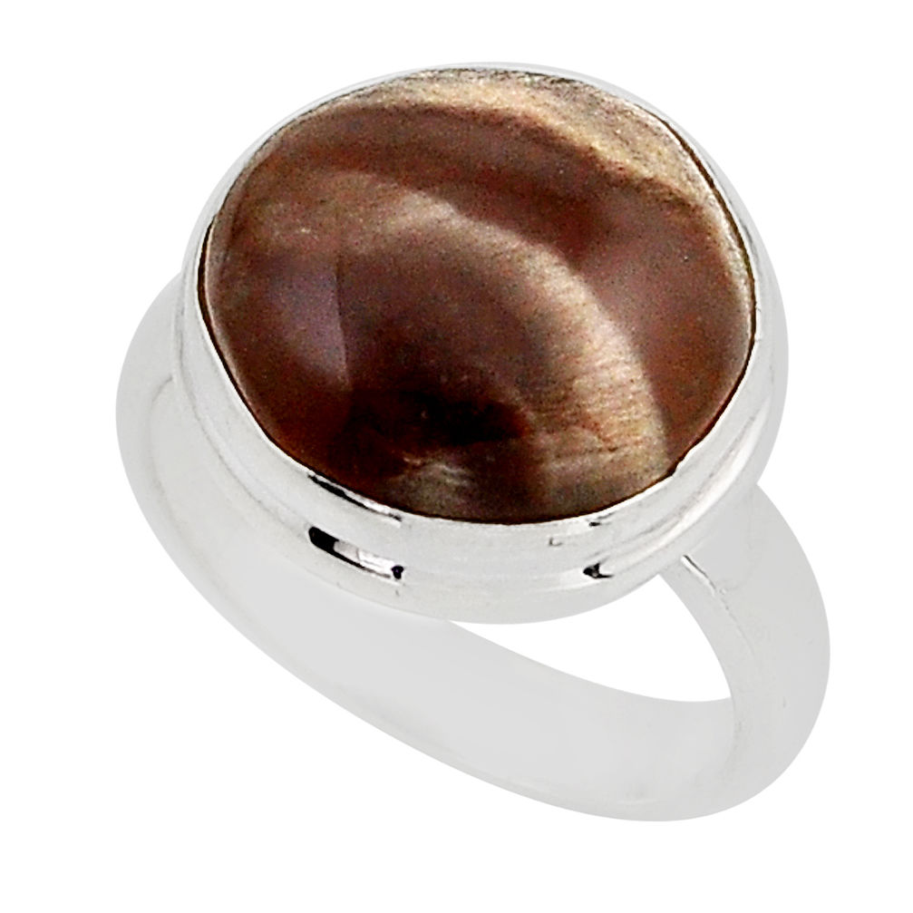 9.99cts solitaire natural brown petrified palm wood silver ring size 6.5 y95592