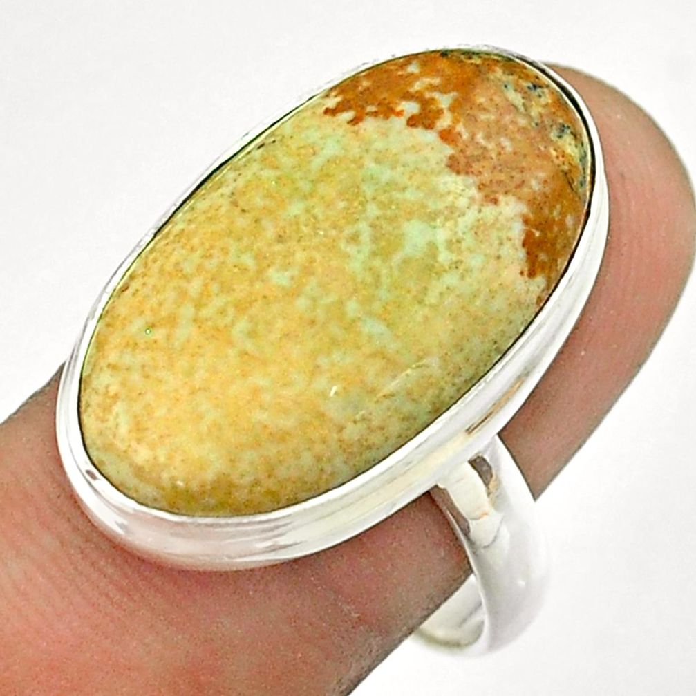 18.46cts solitaire natural brown picture jasper oval silver ring size 9 t54757