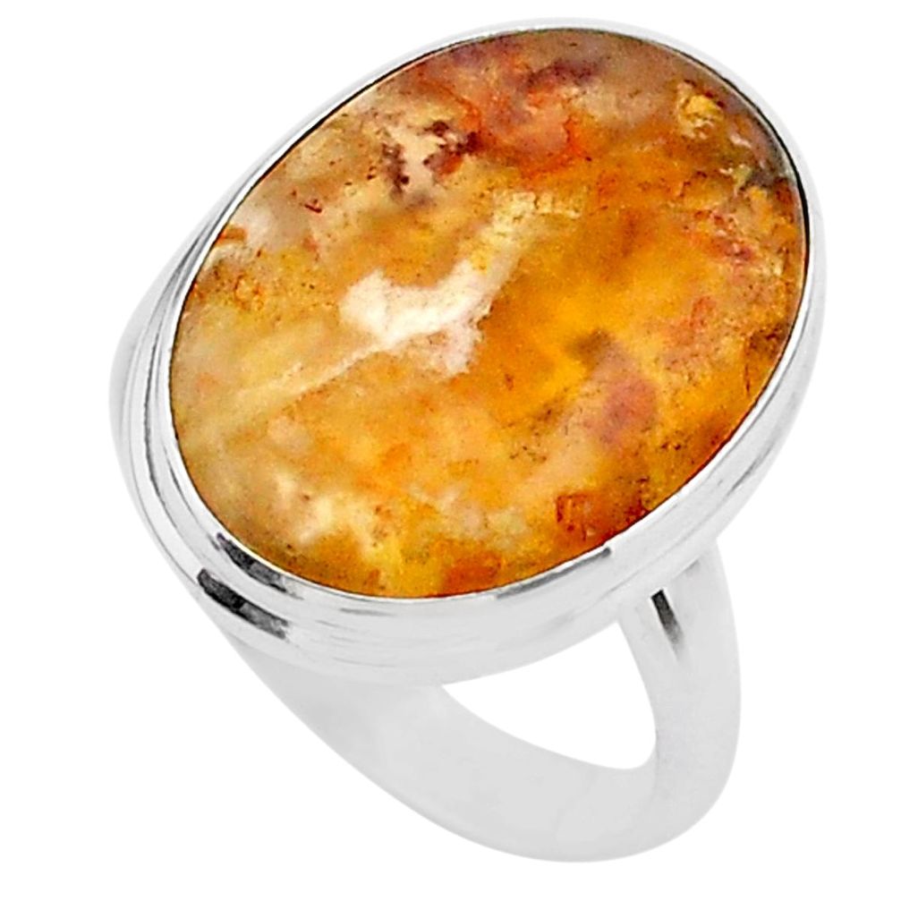 13.08cts solitaire natural brown plum wood jasper 925 silver ring size 8 t27712