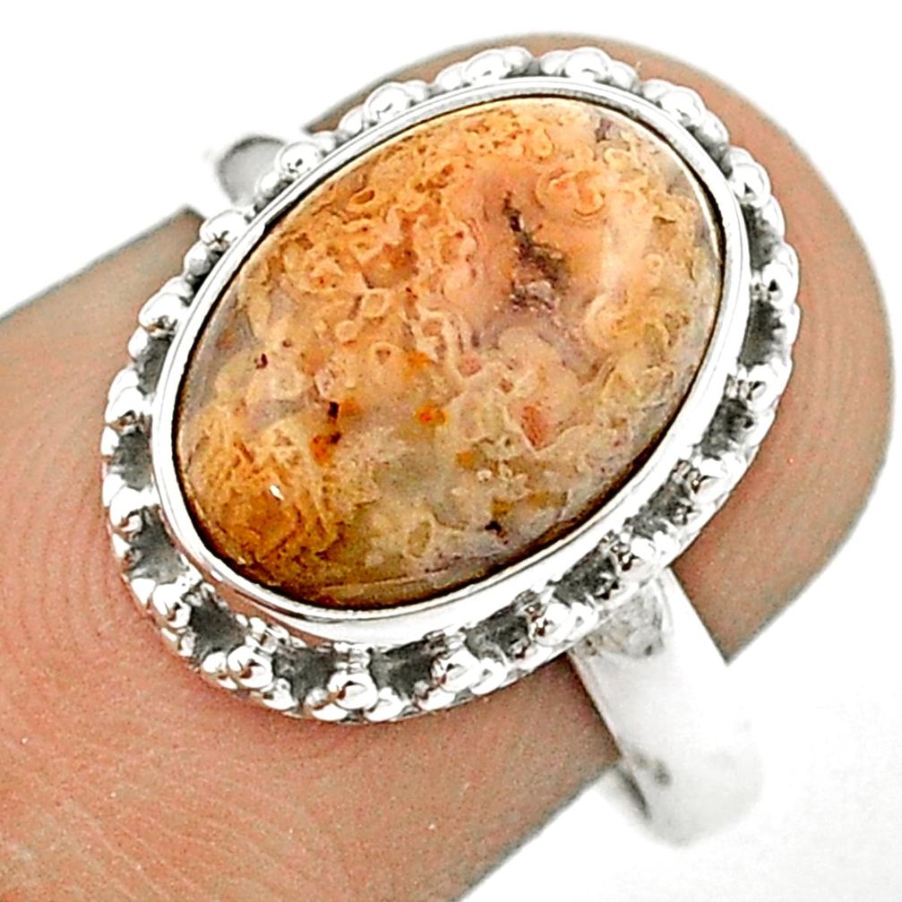 4.84cts solitaire natural brown plum wood jasper 925 silver ring size 6.5 u24492