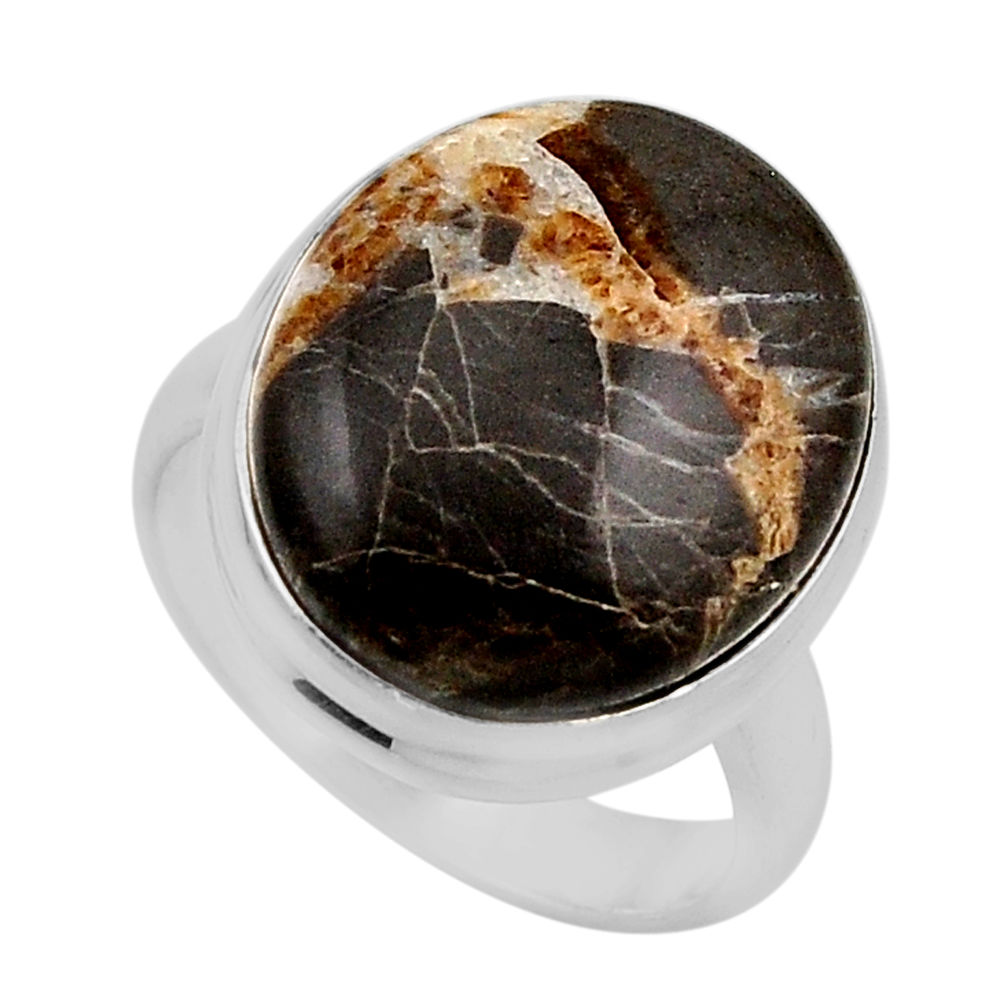 11.06cts solitaire natural brown septarian gonads 925 silver ring size 6 y88456