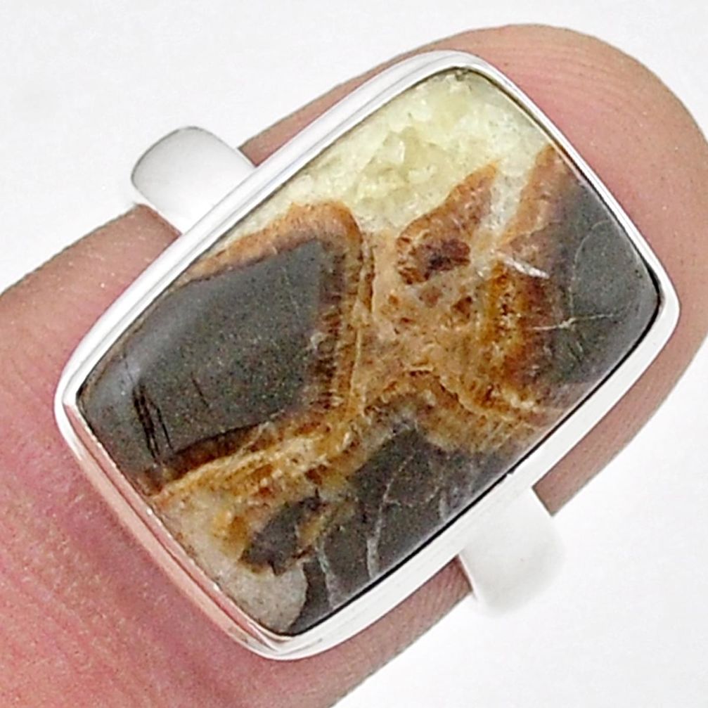 11.36cts solitaire natural brown septarian gonads silver ring size 7.5 u47623