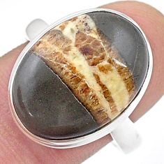 13.39cts solitaire natural brown septarian gonads silver ring size 9.5 u47632