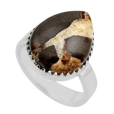 12.93cts solitaire natural brown septarian gonads silver ring size 6.5 y88447