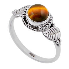 2.49cts solitaire natural brown tiger's eye 925 silver leaf ring size 7.5 n47805