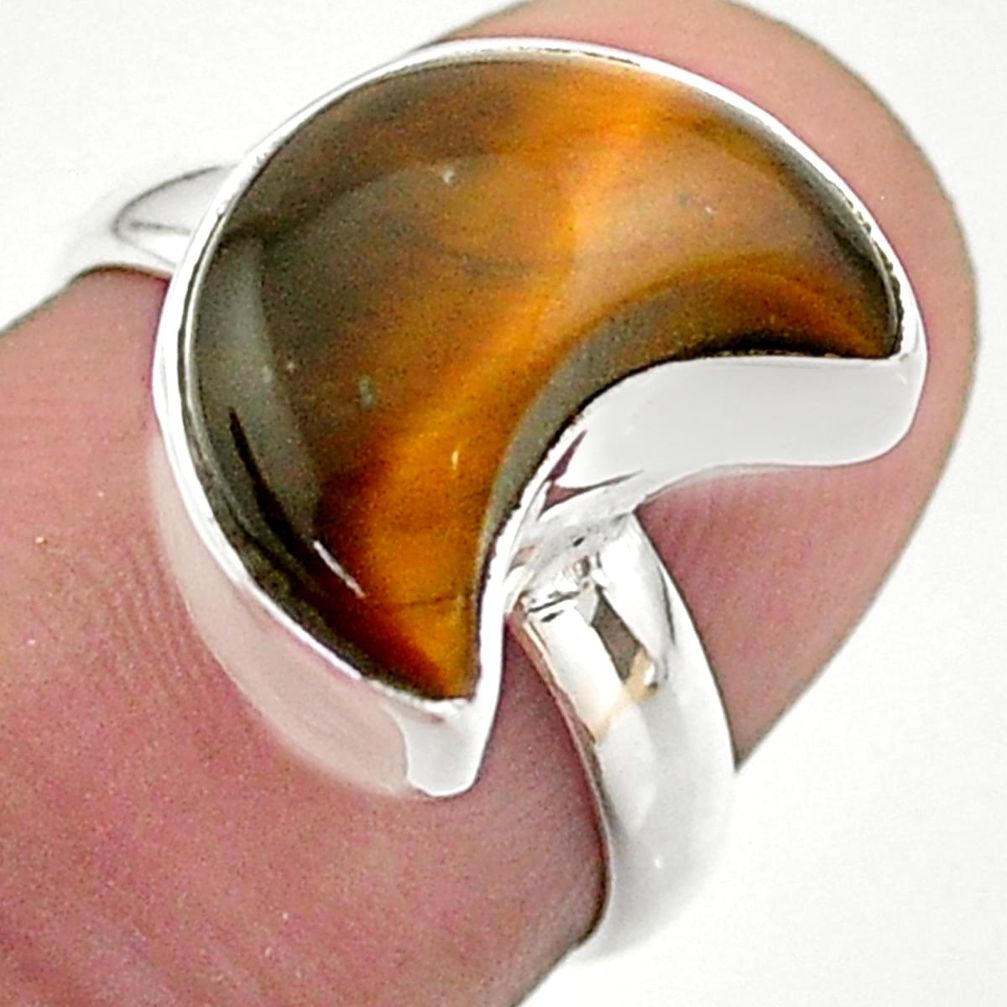 5.24cts solitaire natural brown tiger's eye 925 silver moon ring size 6 t47768
