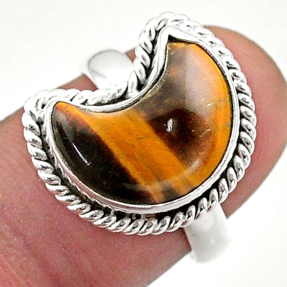 6.10cts solitaire natural brown tiger's eye 925 silver moon ring size 7 t47651