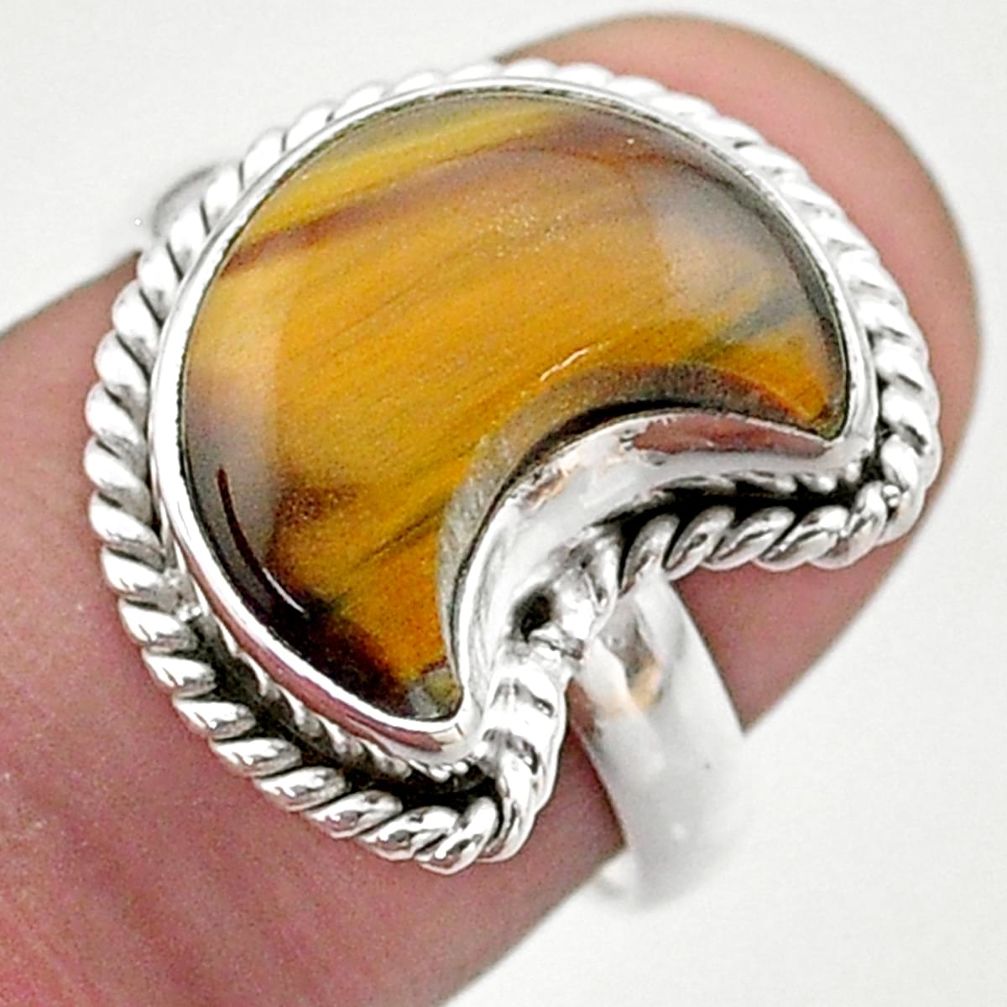 5.81cts solitaire natural brown tiger's eye 925 silver moon ring size 7 t47671