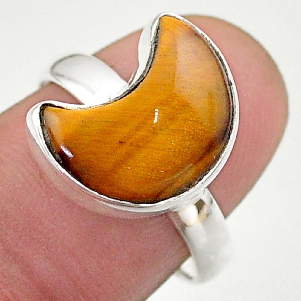 5.23cts solitaire natural brown tiger's eye 925 silver moon ring size 8 t47751