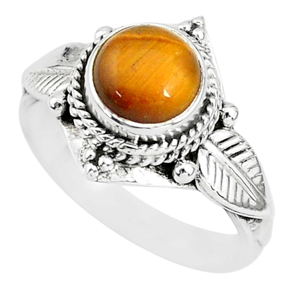 2.53cts solitaire natural brown tiger's eye 925 silver ring size 6 t3125