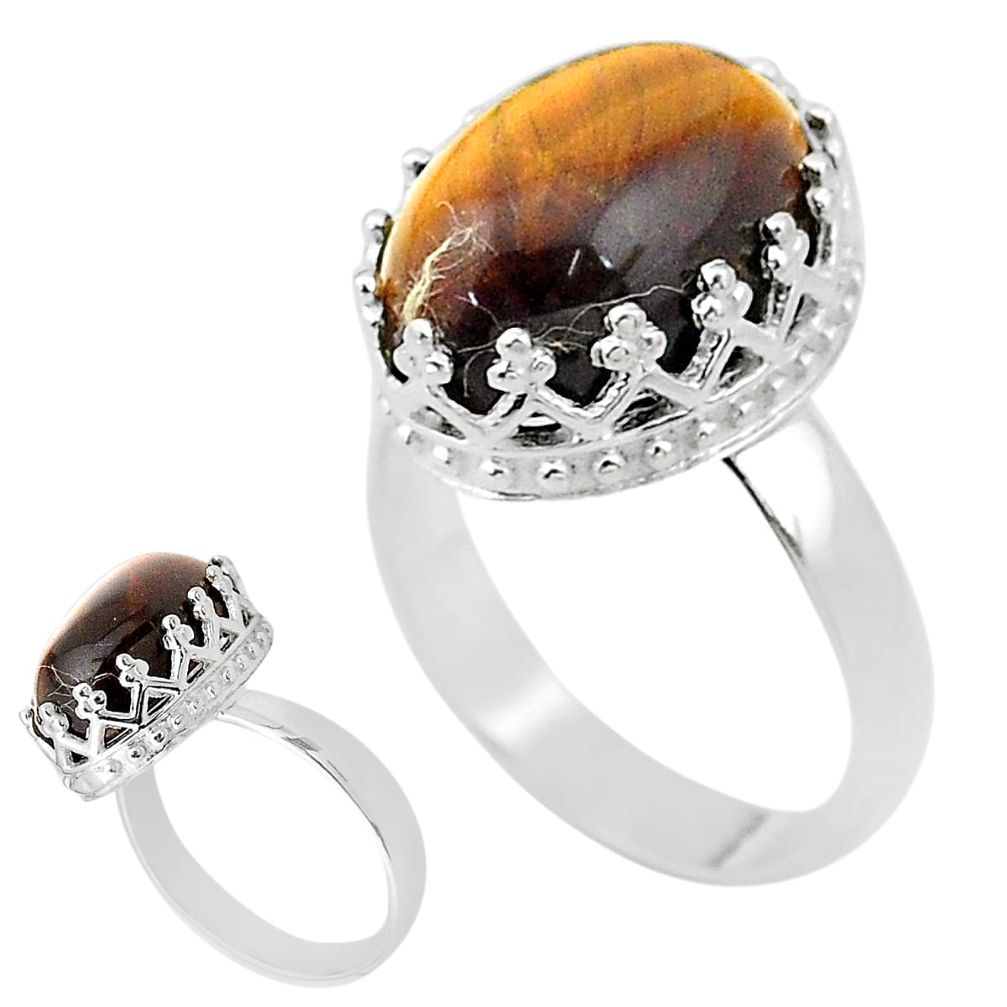 6.57cts solitaire natural brown tiger's eye 925 silver ring size 7 t20360