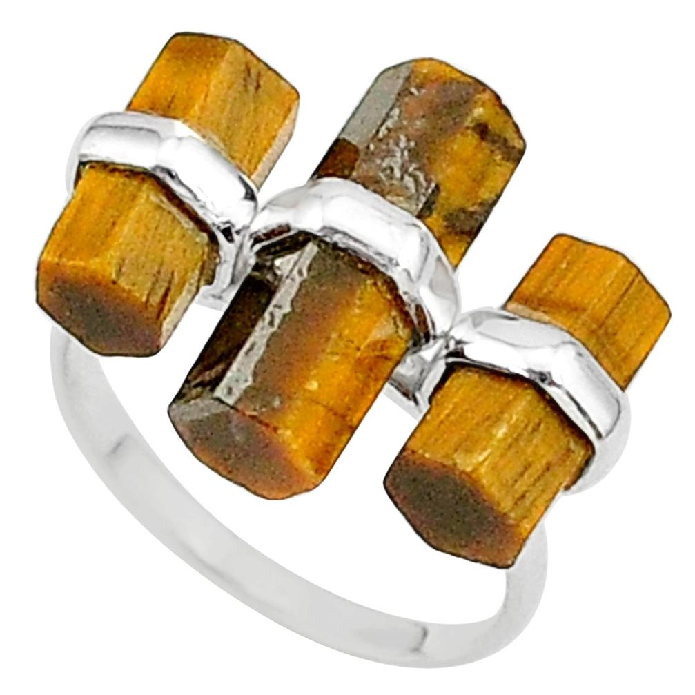 11.96cts solitaire natural brown tiger's eye 925 silver ring size 7 t36110