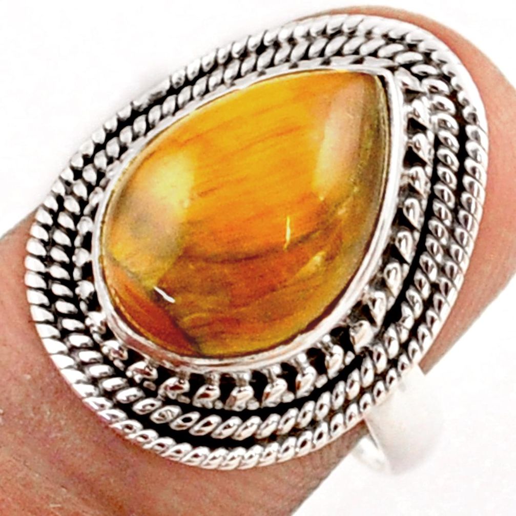 6.58cts solitaire natural brown tiger's eye 925 silver ring size 7 t80501