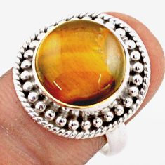 6.80cts solitaire natural brown tiger's eye 925 silver ring size 7 t80502