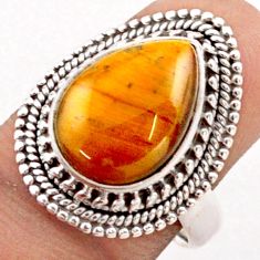 6.31cts solitaire natural brown tiger's eye 925 silver ring size 7 t80510