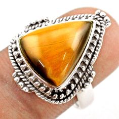 7.12cts solitaire natural brown tiger's eye 925 silver ring size 7 t80533