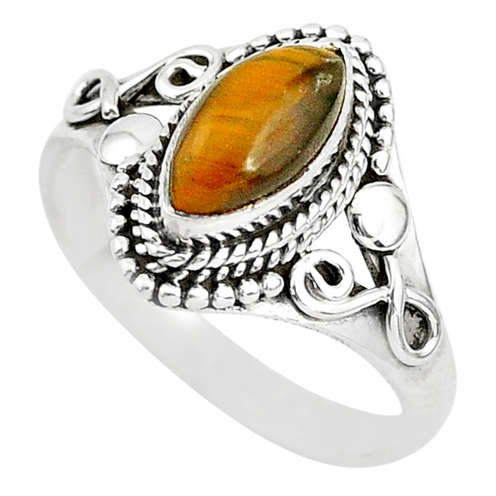2.53cts solitaire natural brown tiger's eye 925 silver ring size 8 t3134