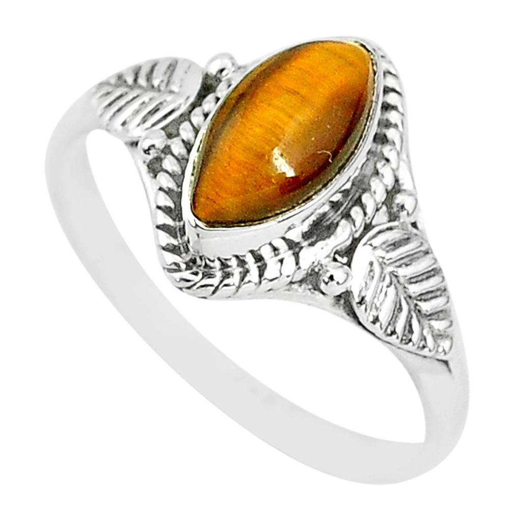 2.66cts solitaire natural brown tiger's eye 925 silver ring size 8 t3137