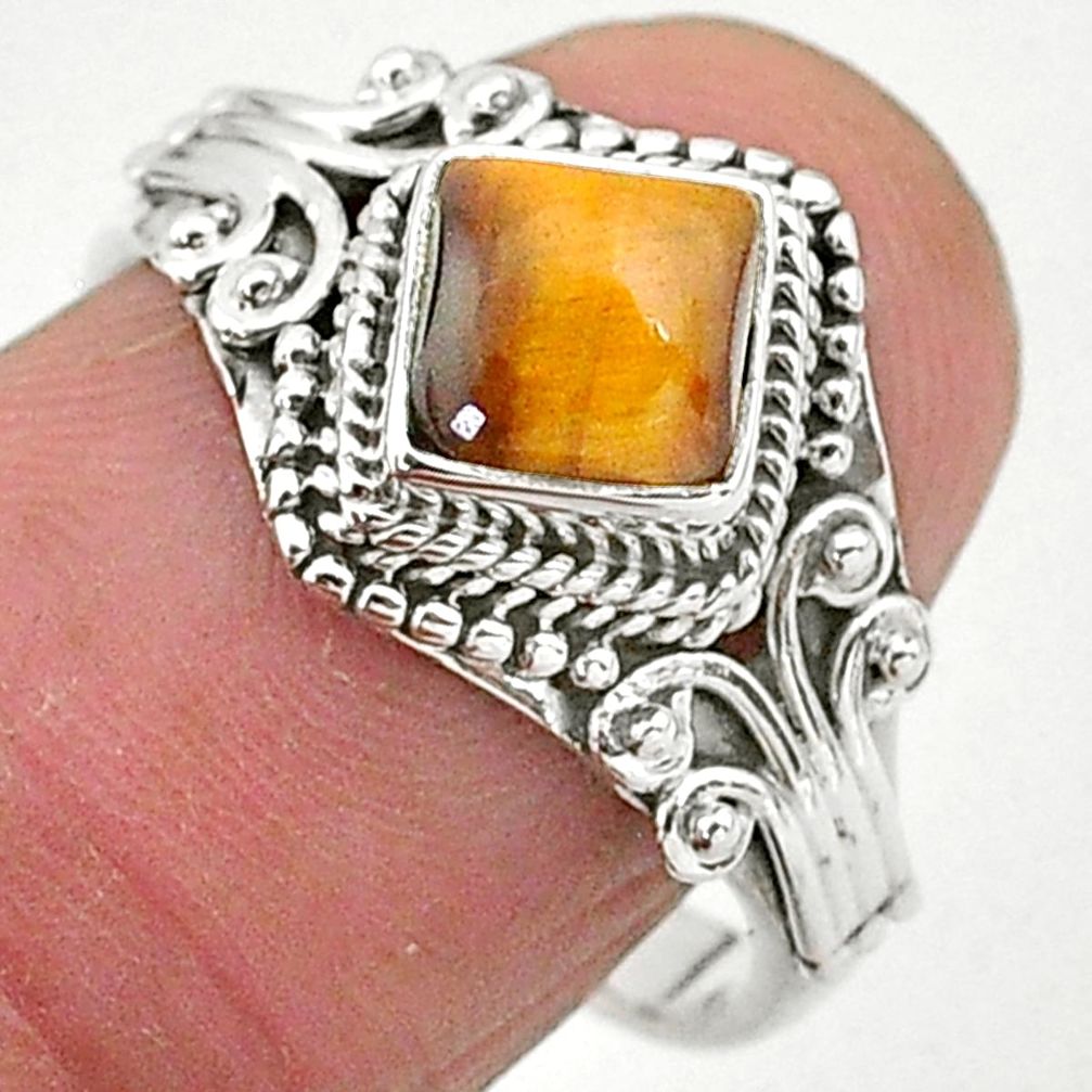 1.35cts solitaire natural brown tiger's eye 925 silver ring size 8 t3625