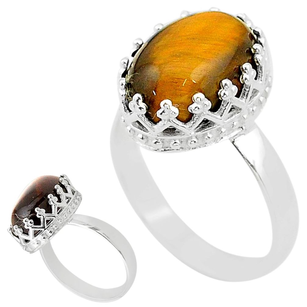 6.57cts solitaire natural brown tiger's eye 925 silver ring size 9 t20357