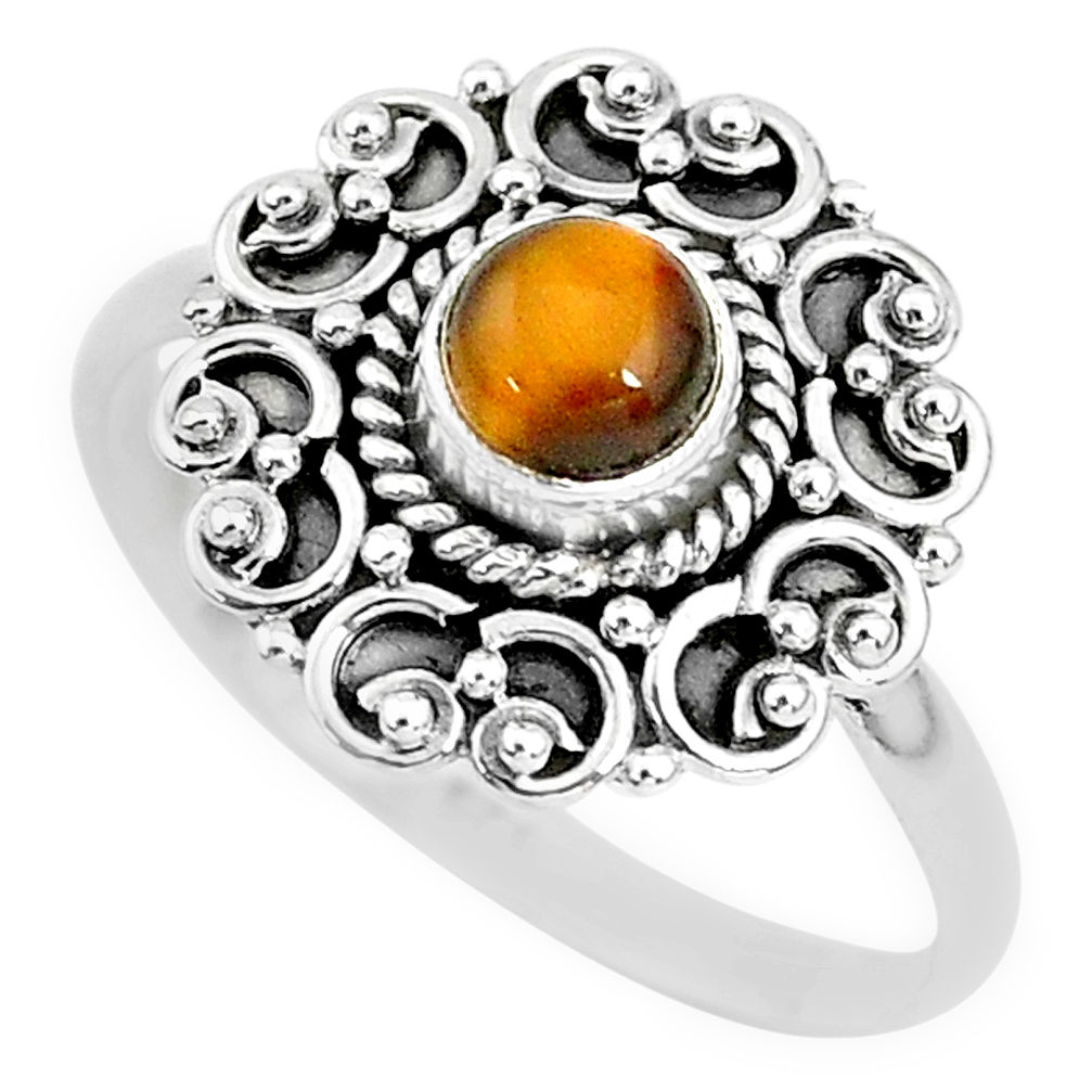 0.82cts solitaire natural brown tiger's eye 925 silver ring size 9 t3122