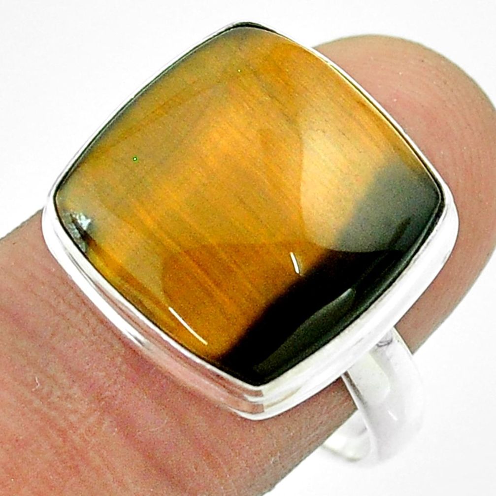 14.18cts solitaire natural brown tiger's eye 925 silver ring size 9 t54054
