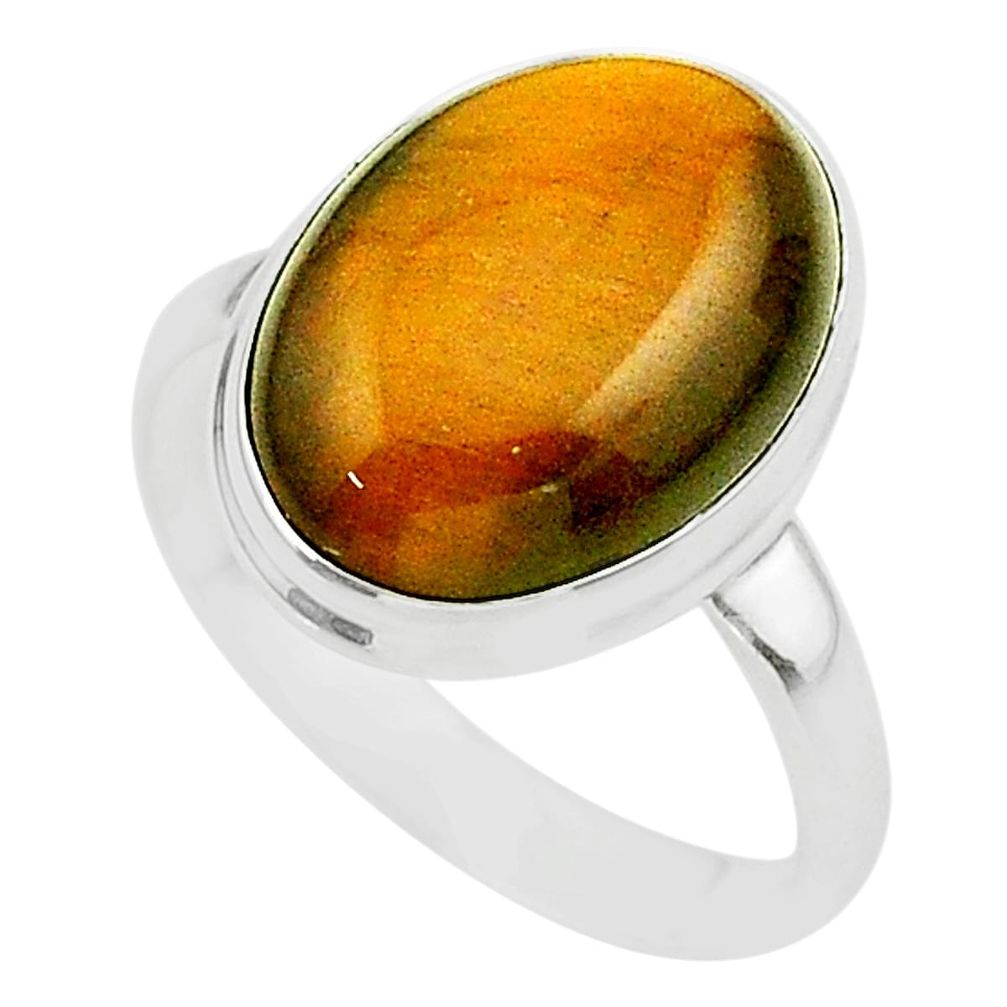 14.26cts solitaire natural brown tiger's eye 925 silver ring size 11.5 t24729