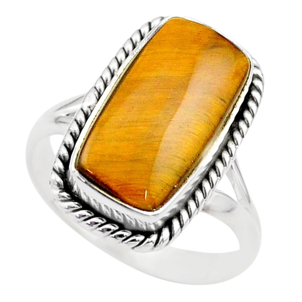 7.12cts solitaire natural brown tiger's eye 925 silver ring size 8.5 t75337