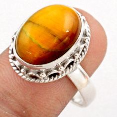 6.78cts solitaire natural brown tiger's eye 925 silver ring size 8.5 t80564