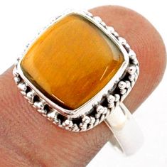 6.58cts solitaire natural brown tiger's eye 925 silver ring size 8.5 t80646