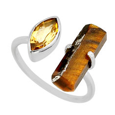 6.80cts solitaire natural brown tiger's eye citrine silver ring size 8 y64116