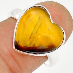 9.65cts solitaire natural brown tiger's eye heart 925 silver ring size 8 u89299