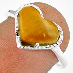 2.94cts solitaire natural brown tiger's eye heart 925 silver ring size 6.5 u9203