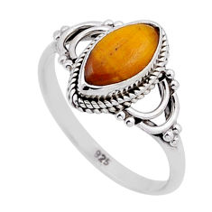 2.27cts solitaire natural brown tiger's eye marquise silver ring size 6.5 n52878