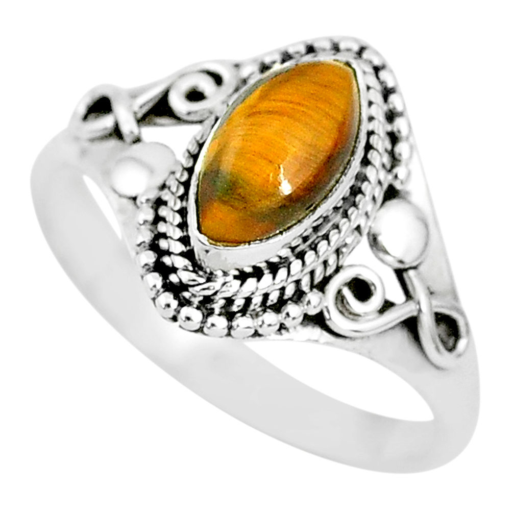 2.53cts solitaire natural brown tiger's eye marquise silver ring size 9 t3138