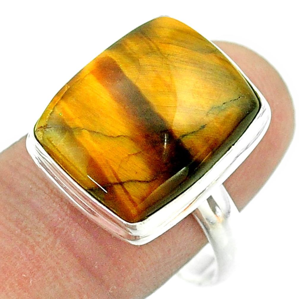11.91cts solitaire natural brown tiger's eye octagan silver ring size 9 t54069