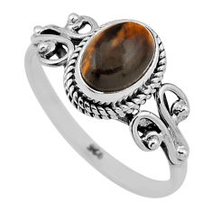 2.01cts solitaire natural brown tiger's eye oval 925 silver ring size 7.5 n47104