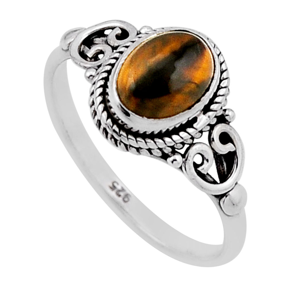 2.10cts solitaire natural brown tiger's eye oval 925 silver ring size 7.5 n47161