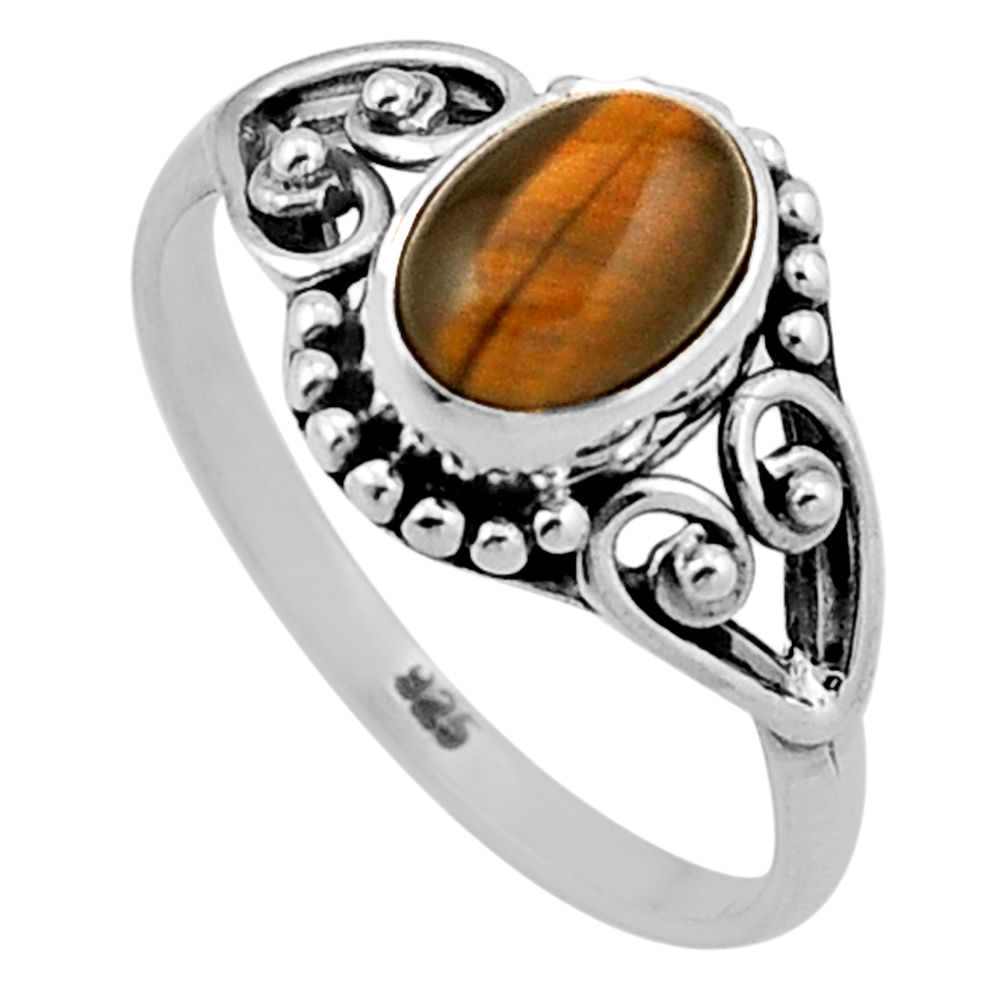 1.98cts solitaire natural brown tiger's eye oval 925 silver ring size 6.5 n47390