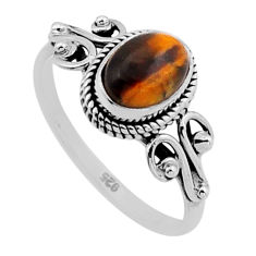 2.05cts solitaire natural brown tiger's eye oval 925 silver ring size 7.5 n50750