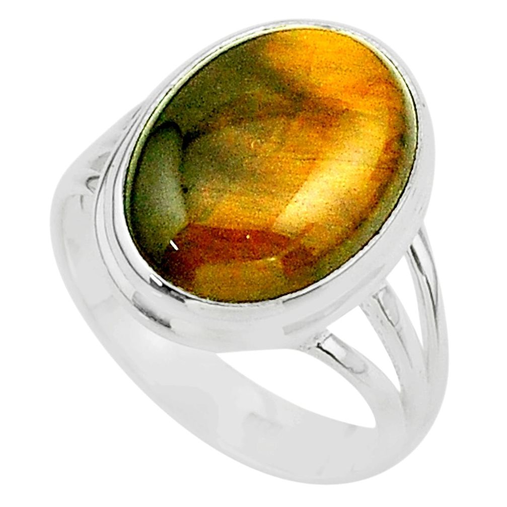 14.26cts solitaire natural brown tiger's eye oval 925 silver ring size 10 t24726