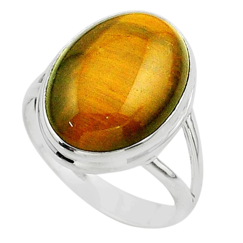 13.51cts solitaire natural brown tiger's eye oval 925 silver ring size 9 t24727