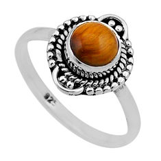 1.10cts solitaire natural brown tiger's eye round 925 silver ring size 6 n47192