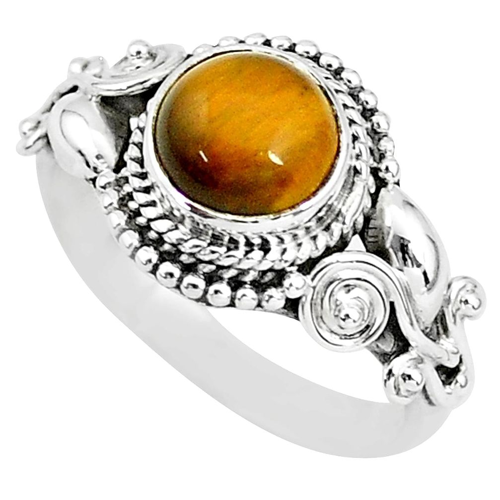 2.53cts solitaire natural brown tiger's eye round 925 silver ring size 7 t3123